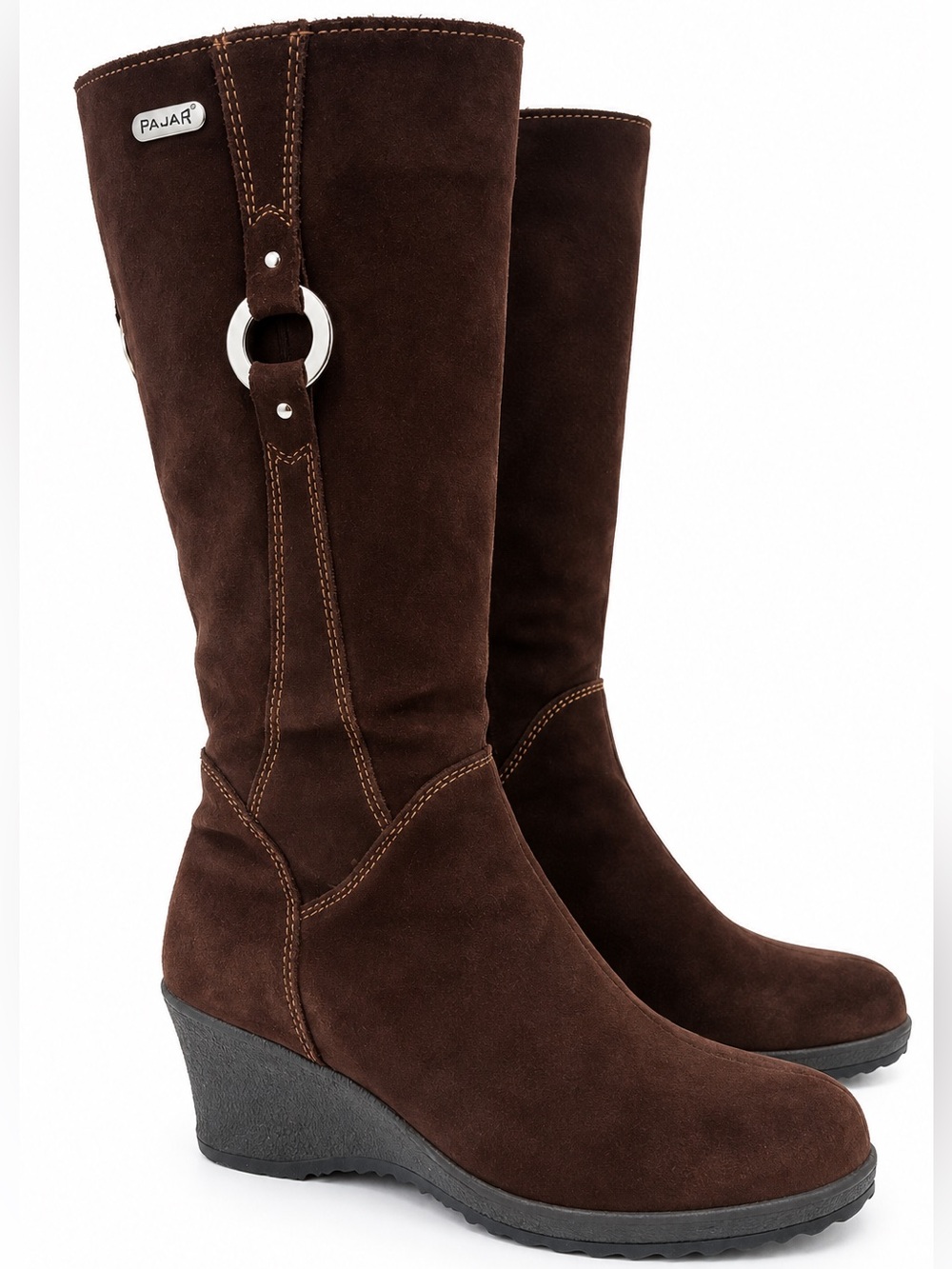 Pajar Y2K Brown Suede Knee High Wedge Boots Size 39
